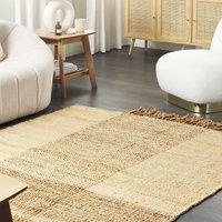 Wyld and Coco Beige Handwoven Jute Rug 140 x 200 cm Tassels Geometric | Size: 140 cm x 200 cm