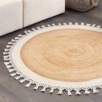 Wyld and Coco Round Jute Rug 140cm Beige and White - Handwoven Braided Spiral | Size: 140 cm diameter