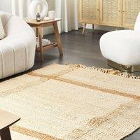 Wyld and Coco Jute Area Rug 140 x 200 cm Beige with Tassels and Geometric Pattern | Size: 140 cm x 200 cm