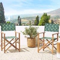Wyld and Coco Set 2 Folding Director Chairs Acacia Wood Off-White and Olives in Green
