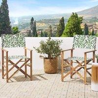 Wyld and Coco Garden Director Chairs Set 2 Folding Acacia Wood Off-White Green