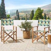 Wyld and Coco Garden Director's Chairs Set of 2 - Light Acacia Folding Sling Chairs in Green