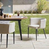 Wyld and Coco Outdoor Living Set 2 Beige Armchairs Olefin Upholstery Powder Coat