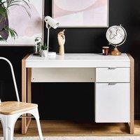 Wyld and Coco White Minimalist Desk 110 x 50 cm with Drawer and Hidden Cabinet