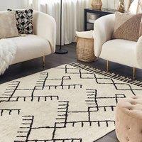 Wyld and Coco Cotton Rug 160 x 230 cm Beige with Black Geometric Pattern and Tassels | Size: 160 cm x 230 cm