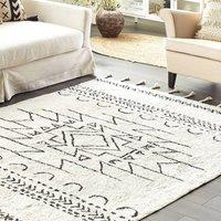 Wyld and Coco Cotton Rug 160 x 230 cm Off-White and Black Geometric with Tassels in White | Size: 160 cm x 230 cm