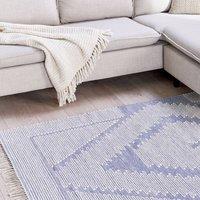 Wyld and Coco Rug Handwoven Cotton Wool Blue and Off-White Geometric Tassels | Size: 160 cm x 230 cm