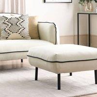 Wyld and Coco Square Ottoman Footstool Light Beige Padded With Black Edging