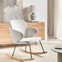 Wyld and Coco Off-White Rocking Chair - Woven Fabric Metal Frame Rubberwood Skates in White