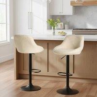 Wyld and Coco Boucle Bar Stools Set 2 Light Beige Black Powder Coat Legs Adjustable