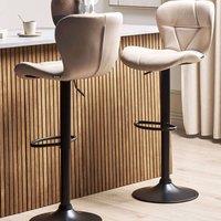 Wyld and Coco Set of 2 Beige Faux Leather Swivel Bar Stools Adjustable Height