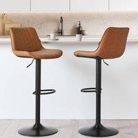 Wyld and Coco Brown Faux Leather Bar Stool Set of 2 Height Adjustable Swivel