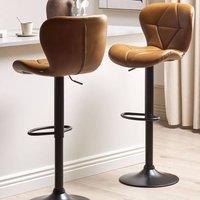 Wyld and Coco Set of 2 Golden-Brown Faux Leather Swivel Bar Stools in Brown