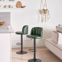 Wyld and Coco Dark Green Faux Leather Swivel Bar Stools Set 2 Gas Lift Height