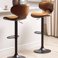 Wyld and Coco Set of 2 Golden Brown Faux Leather Swivel Bar Stools with Gas Lift