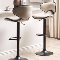 Wyld and Coco Set of 2 Faux Leather Swivel Bar Chairs with Gas Lift in Beige