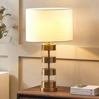 Wyld and Coco Table Lamp - Gold-Striped Glass Base with White Drum Shade in Gold