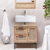 Wyld and Coco Bathroom Cabinet 60 x 60 cm Natural Rattan Front Drawers and Cupboard
