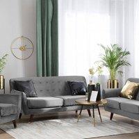 Wyld and Coco Grey Velvet Sofa Set 3-Seater 2-Seater Armchair Button-Tufted Back