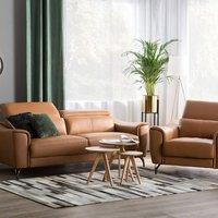 Wyld and Coco Brown 3+1 Leather and Faux Leather Sofa Set with Adjustable Headrests