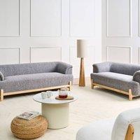 Wyld and Coco 5 Seater Sofa Set Dark Grey Polyester Upholstery Wooden Legs