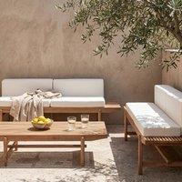 Wyld and Coco Rustic Acacia 4 Seater Garden Sofa Set Off-White Cushions in Brown