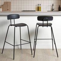 Wyld and Coco Set of 2 Black Counter Stools Synthetic Seat Powder Coat Metal Legs