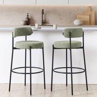 Wyld and Coco Set 2 Light Green Boucle Bar Stools Black Steel Legs Retro Modern