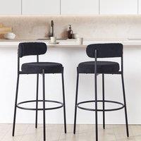 Wyld and Coco Set of 2 Black Boucle Armless Bar Stools - Matt Black Steel Legs