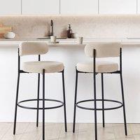 Wyld and Coco Boucle Bar Stool Set of 2 Beige with Black Steel Legs