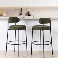 Wyld and Coco Dark Green Boucle Armless Bar Stools Set of 2 Steel Legs