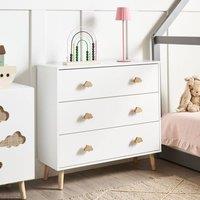 Wyld and Coco 3-Drawer Chest - White MDF Pine Legs Cloud Handles