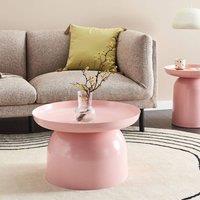 Wyld and Coco Pastel Pink Round Metal Coffee Table Powder-Coated Iron