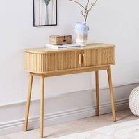 Wyld and Coco Console Table Light Brown Pine Legs Sliding Cabinet 100 x 35 cm
