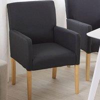Wyld and Coco Black Fabric Dining Chair with Arms and Wooden Legs