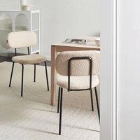 Wyld and Coco Boucl Dining Chairs Set of 2 Beige Boucl Upholstery Black Iron Base
