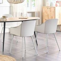Wyld and Coco Set of 2 White Plastic Dining Chairs with Armrests