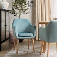 Wyld and Coco Blue Velvet Dining Chair with Armrests and Rubberwood Legs