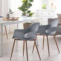 Wyld and Coco Grey Synthetic Dining Chairs Set 2 Matt Grey Wood Effect Metal