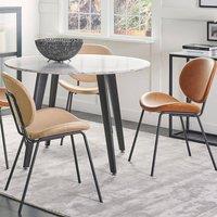Wyld and Coco Set of 2 Armless Dining Chairs Sand Beige Faux PU Leather Black Iron