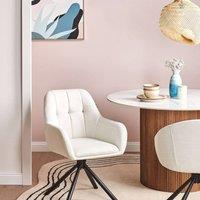 Wyld and Coco Prestige Swivel Dining Chair Off-White Fabric with Metal Base in White