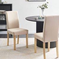 Wyld and Coco Set of 2 Beige Faux Leather Dining Chairs with Rubberwood Legs