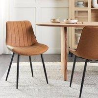Wyld and Coco Set of 2 Brown Armless Faux Leather Dining Chairs Black Steel Legs