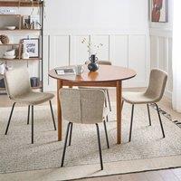 Wyld and Coco Fabric Dining Chairs Set of 4 Beige Upholstery Black Powder Coat