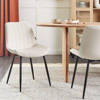 Wyld and Coco Set of 2 Beige Velvet Armless Dining Chairs with Black Steel Legs