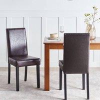 Wyld and Coco Luxe Living 2 Brown Faux Leather Dining Chairs with Rubberwood Legs