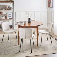 Wyld and Coco Set of 4 Fabric Dining Chairs Light Beige Upholstery Black Metal Legs