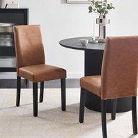 Wyld and Coco Brown Faux Leather Dining Chairs Set of 2 - Solid Rubberwood Legs