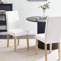Wyld and Coco Set of 2 White Faux Leather Dining Chairs with Rubberwood Legs