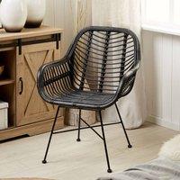 Wyld and Coco Black Rattan Armchair Wicker Detailing Black Metal Legs W64 x D62cm